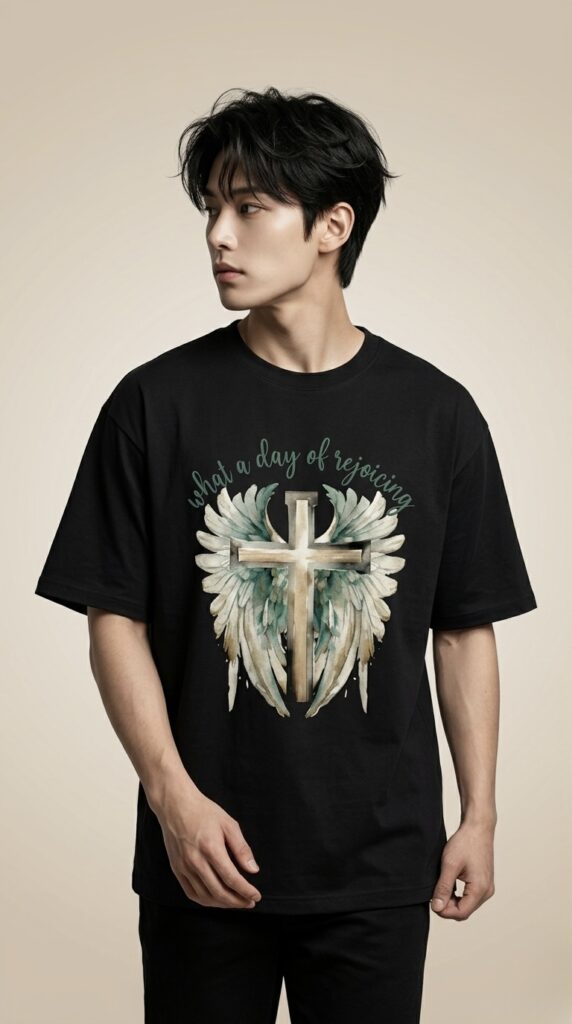 Angel Wings Cross – Black Oversized T-shirt