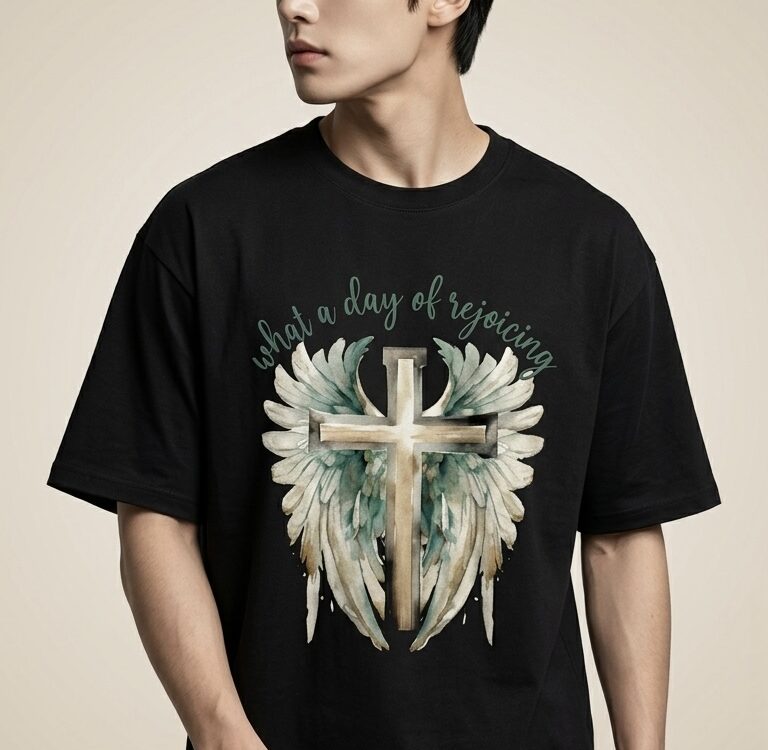 Angel Wings Cross – Black Oversized T-shirt