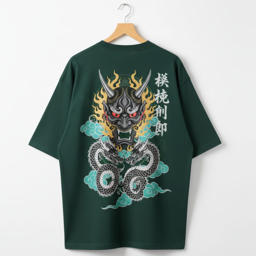 "Hannya Dragon Fury" Japanese Folklore Back-Print T-Shirt