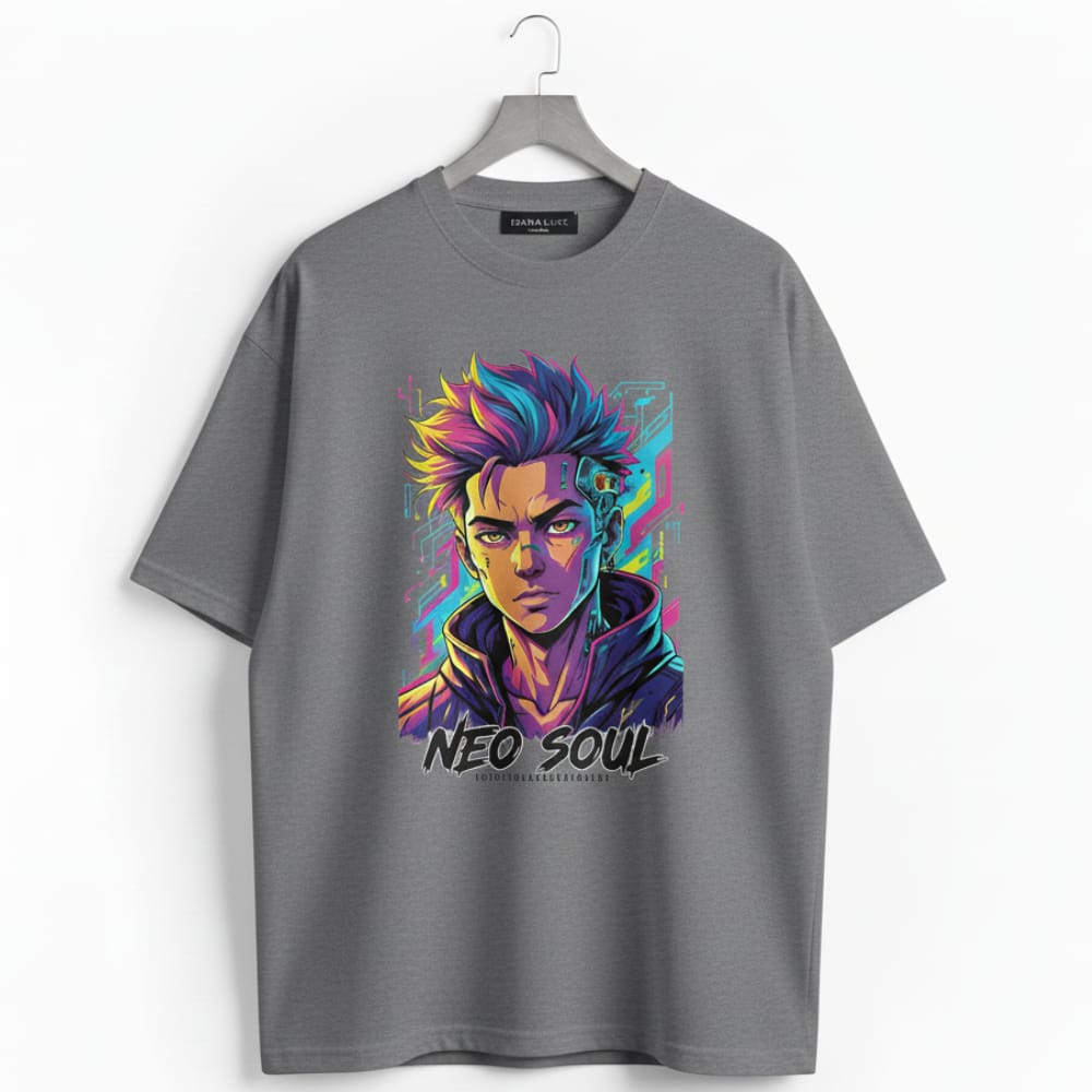 Vibrant Neo Soul Graphic Oversized T-Shirt | Streetwear Tee in Black, White & Grey