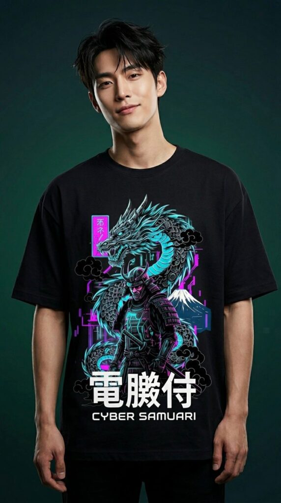 Cyber Samurai Collection: Dragon & Mech Oversize T-Shirt