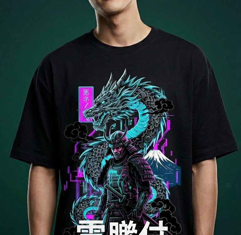 Cyber Samurai Collection: Dragon & Mech Oversize T-Shirt