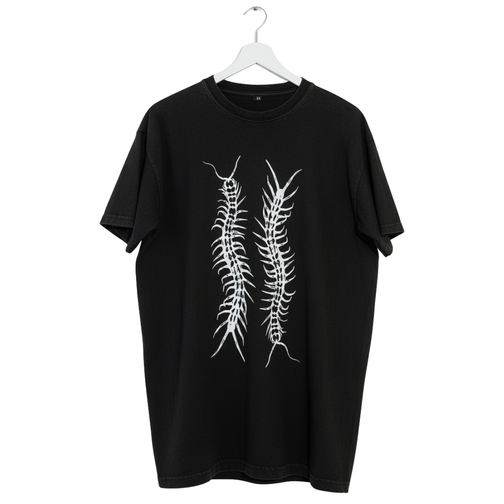 Chthonic Centipede" Washed Black Oversized T-shirt