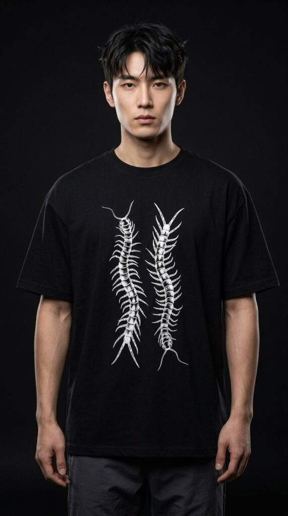 Chthonic Centipede" Washed Black Oversized T-shirt