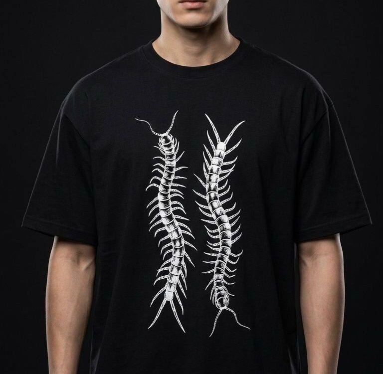 Chthonic Centipede" Washed Black Oversized T-shirt